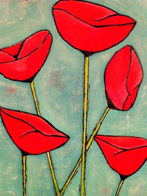 Poppies Art Original Mixed Media On Wood Panel 12x 18 Painting