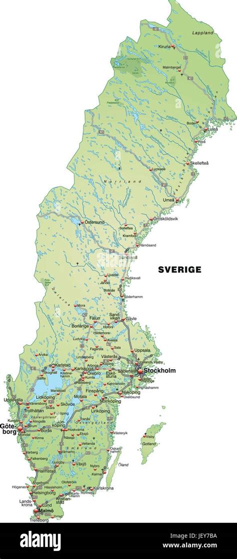Mapa De Suecia Con La Red De Transporte En Color Verde Pastel Imagen