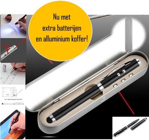 Stylus Pen Luxe 4 In 1 Laser Zaklantaarn Balpen Met Extra