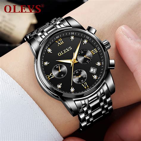 Olevs Black Dial Metal Strap Mens Luxury Wrist Watch 1pc Buy Olevs