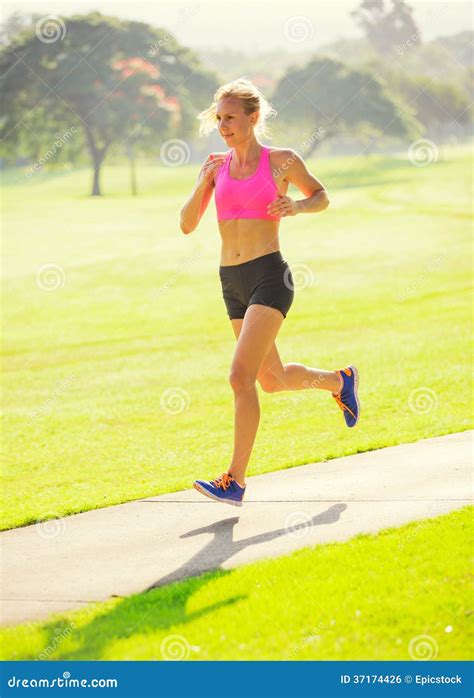 Young Woman Jogging Running Outdoors Stock Photo Image Of Body