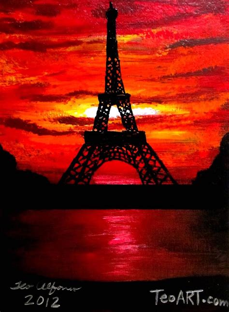 Beautiful Eiffel Tower Paris France At Sunset Painting By Teo Alfonso