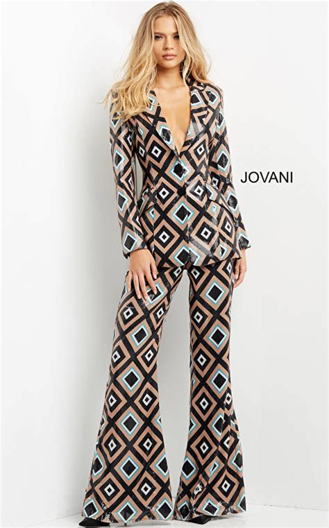 Jovani 07921 Print Long Sleeve Contemporary Suit