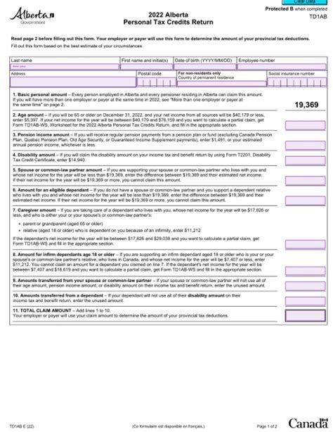Alberta Td1 Fillable Form Printable Forms Free Online