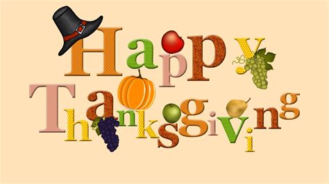 Happy Thanksgiving Word With Black Hat And Fruits Hd Thanksgiving