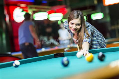 Young Woman Playing Pool Stock Image Image Of Caucasian 54957139