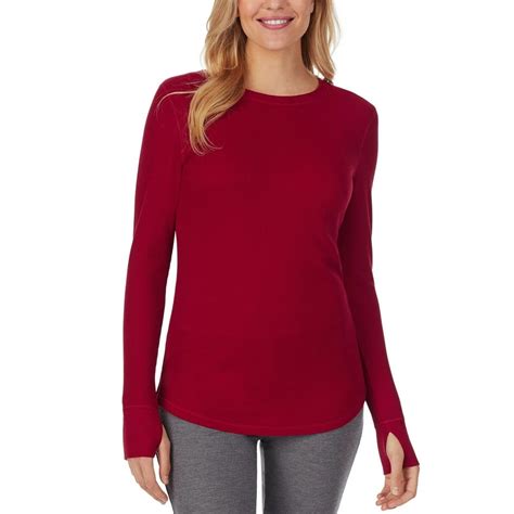Cuddl Duds Women S Stretch Thermal Long Sleeve Crew Top Deep Red Large