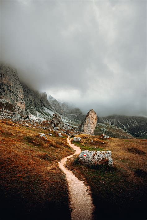 Mountains Stones Clouds Trail Road Nature Hd Phone Wallpaper Peakpx
