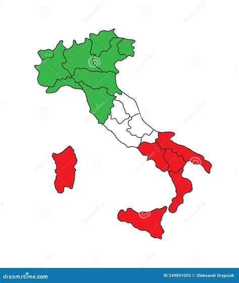Map Of Italy With Region Borders Colored Italian Political Map With