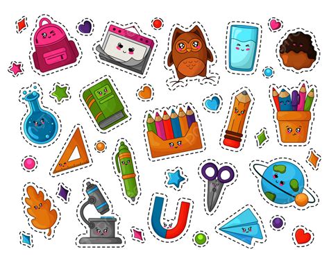 Set Of Kawaii School Supplies Study Backpack Png And Vector With