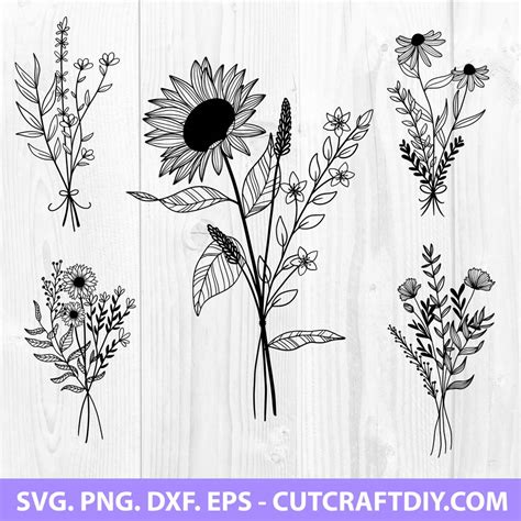 Wildflower SVG Cricut Silhouette Cut File Paper Stationery Etna Pe