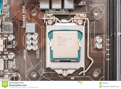 Intel I7 Processor Chip On Motherboard Socket Editorial Photo Image