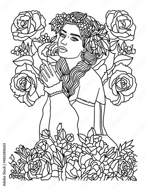 Flower Girl Coloring Page For Adults Stock Vector Adobe Stock