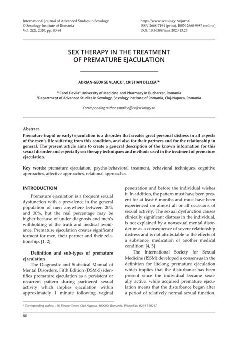 Pdf Sex Therapy In The Treatment Of Premature Ejaculation