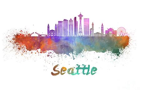 Seattle V2 Skyline In Watercolor Painting By Pablo Romero Pixels