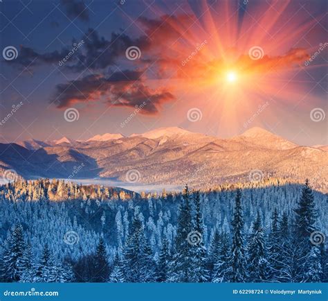 Colorful Winter Sunrise In The Mountains Stock Photo Image Of