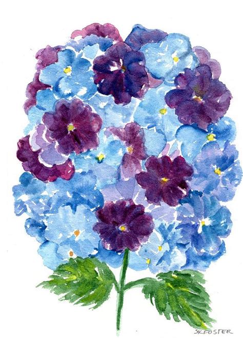 Purple Blue Hydrangeas Watercolor Painting Original 5x7 Etsy Blue