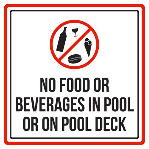 No Food Or Beverages In Pool Or On Pool Deck Hot Tub Spa Warning