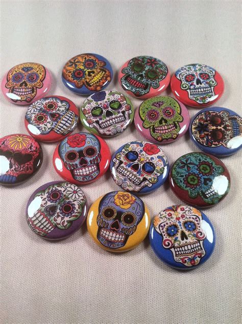 15 1 Day Of The Dead Buttons Sugar Skull Pins Sugar
