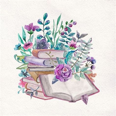 Watercolor Books Flowers Clipart Reading Instant Download Png Etsy