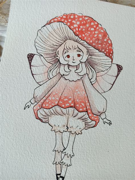 Mushroom Fairy Original Watercolor Illustration Amanita Etsy