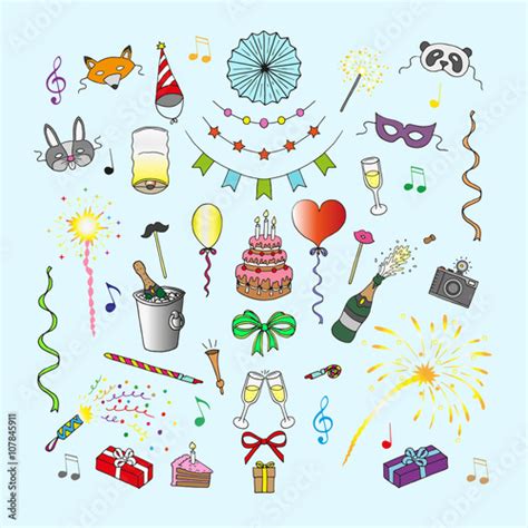 Party And Celebration Elements Doodle Set Isolated Stockfotos Und
