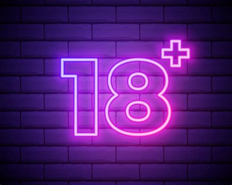 Eighteen Plus Age Limit Sign In Neon Style Only For Adults Night Bright Neon Sign Symbol 18