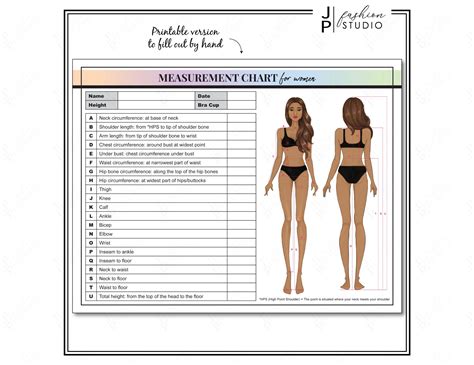 Printable Women Body Measurement Sheet Fashion Designer Template