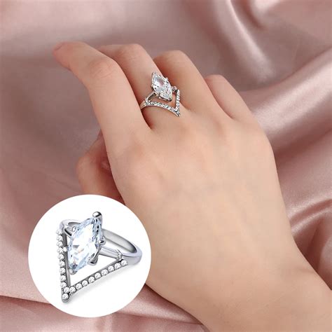 1pc Fashion Oval White Bridal Wedding Rings Unique V Shaped 925 Sterling Silver Engagement CZ Cubic 