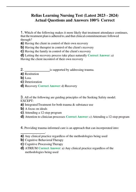 Relias Learning Nursing Test (Latest ) Actual Questions and Answers 100