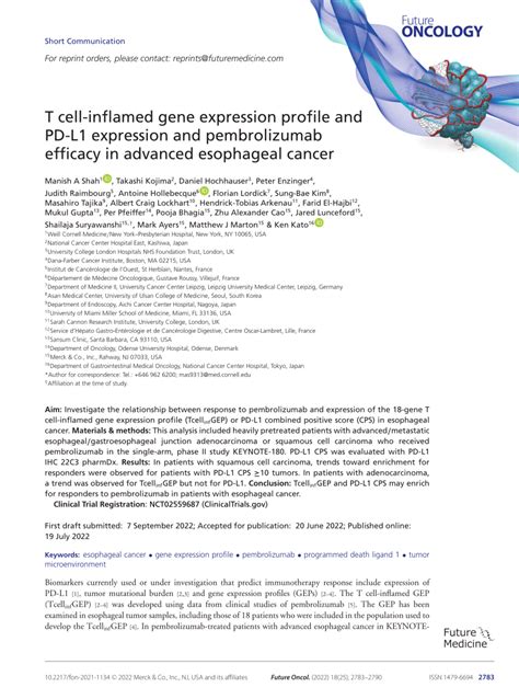 Pdf T Cell Inflamed Gene Expression Profile And Pd L1 Expression And