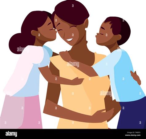 Beautiful Black Mother With Little Son And Daughter Vector Illustration Design Stock Vector