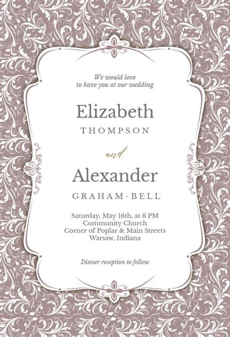 Tasteful Tapestry Frame Wedding Invitation Template Free