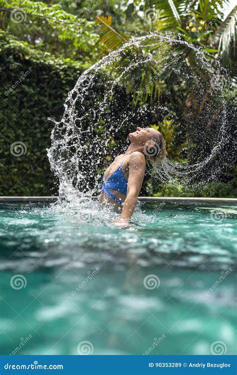 Girl Does Water Hair Flip Stock Image Image Of Caucasian 90353289