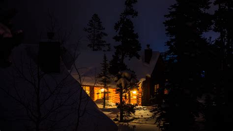 House Winter Snow Night Trees 4k Hd Wallpaper