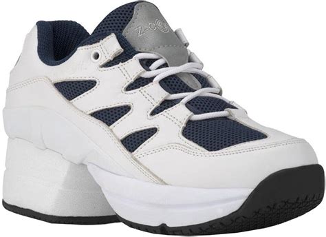 Z CoiL Pain Relief Footwear Men S Freedom Slip Resistant Enclosed Coil White Navy Leather Tennis