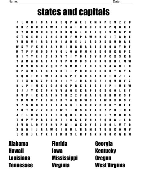 States And Capitals Word Search Wordmint