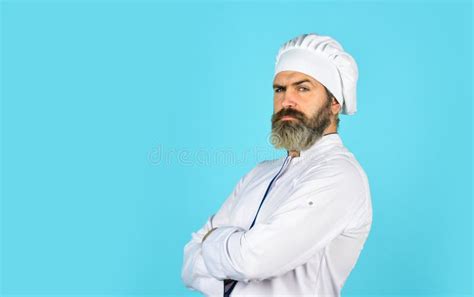 Lunch Meal Restaurant Dish Delicious Dessert Cook Chef In White Uniform Bearded Mature Man