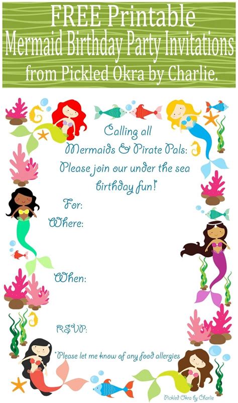 Printable Mermaid Invitations Printable World Holiday