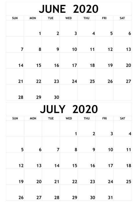 June July 2020 Calendar Template July Calendar August Calendar Calendar