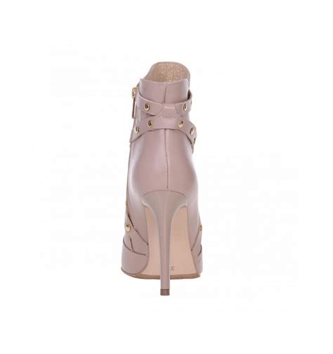 Botine Stiletto Nude Piele Capse Aurii