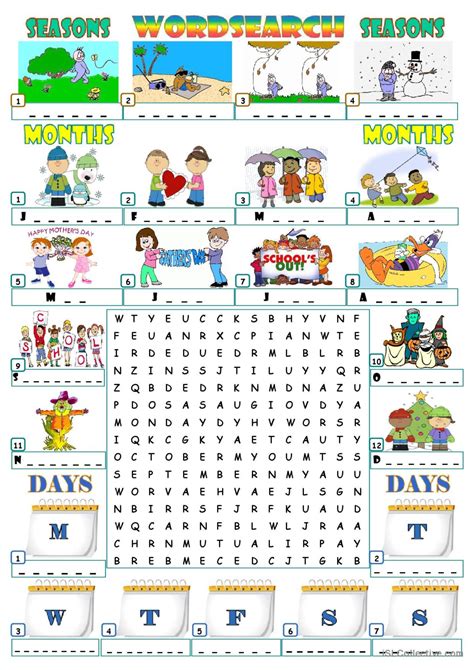 Seasons Months Days Wordsearch English Esl Worksheets Pdf And Doc