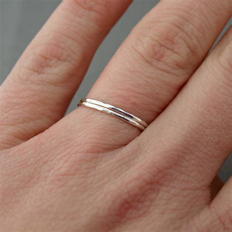 Thin Sterling Silver Rings Set Of Two Bands Hammered Rings