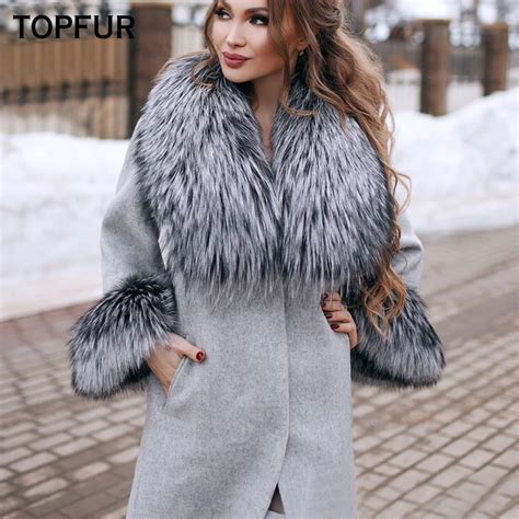 Topfur Women Real Fur Coat Luxury Woolen Fur Skin Warm Coat With Thick