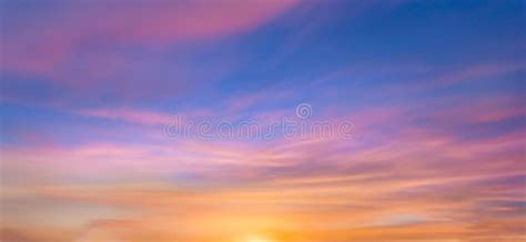Real Amazing Panoramic Sunrise Or Sunset Sky With Gentle Colorful