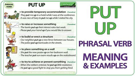 Put Up Phrasal Verb Meaning Examples In English Youtube