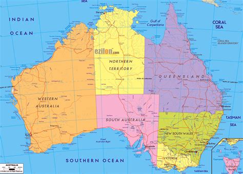 Large Political And Administrative Map Of Australia With Roads Cities