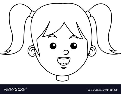 Portrait Pretty Little Girl Happy Outline Vector Image