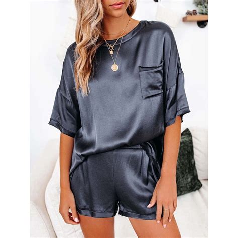 2023 Summer Satin Pajamas Set Women Imitated Silk Pajamas Sexy Silk