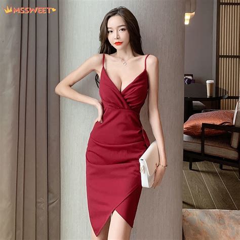 Korean Sexy Dress Sling Temperament Low Cut Dress Sexy Dress Backless Fitted Dresses For Women